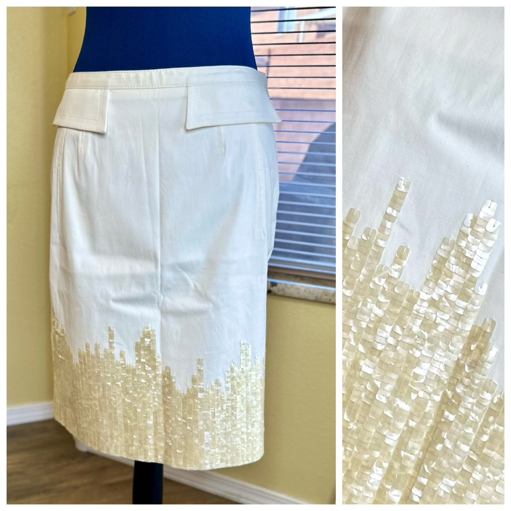 EUC Christian Dior Cream Sequin Embellished Pencil Skirt